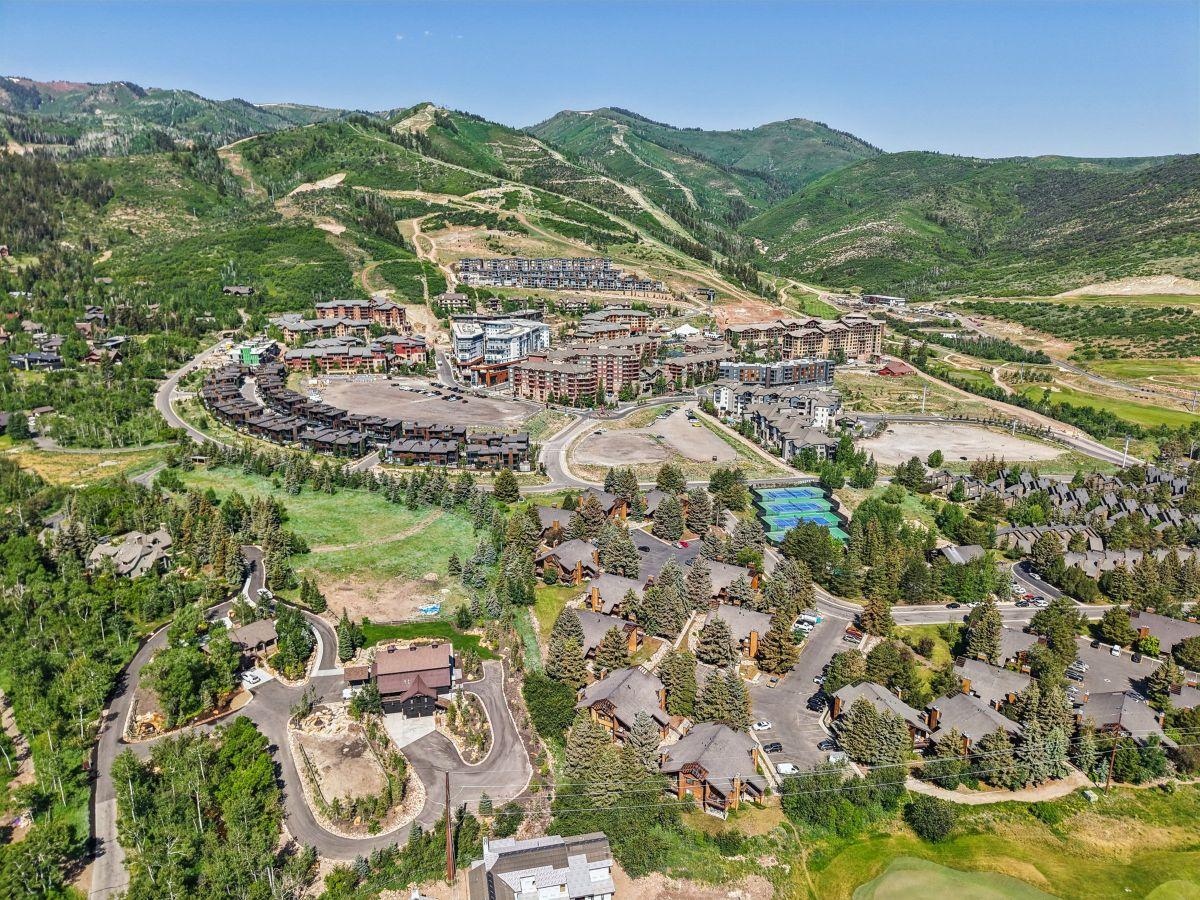 Condominium buildings and mountain landscape at Canyons Village